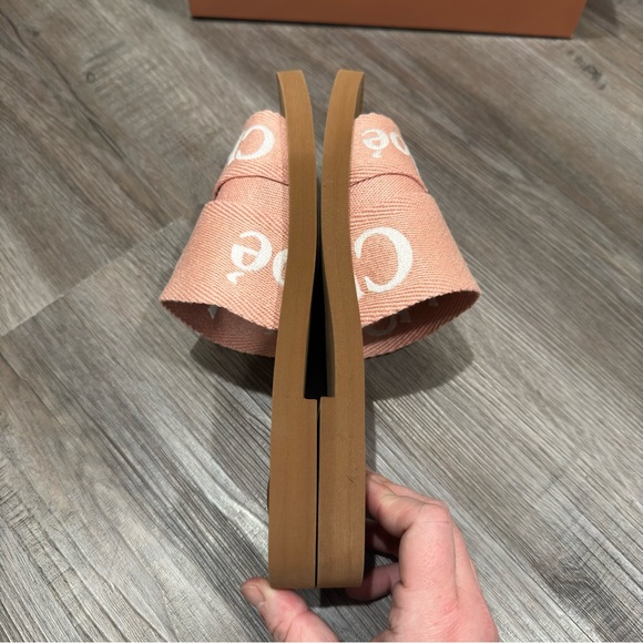 Chloe Woody Logo Sandal Slides in Light Rosewood - Picture 10 of 16
